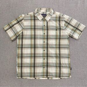 Patagonia Puckerware Mens Large Gray White Plaid Polyester Organic Cotton Shirt